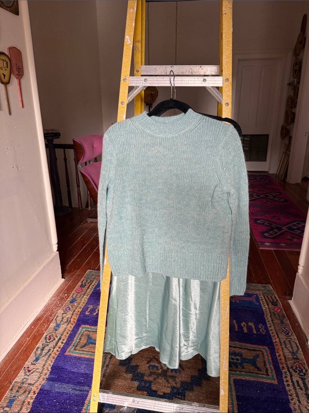 Vince Light Blue Sweater + matching Iridescent Skirt